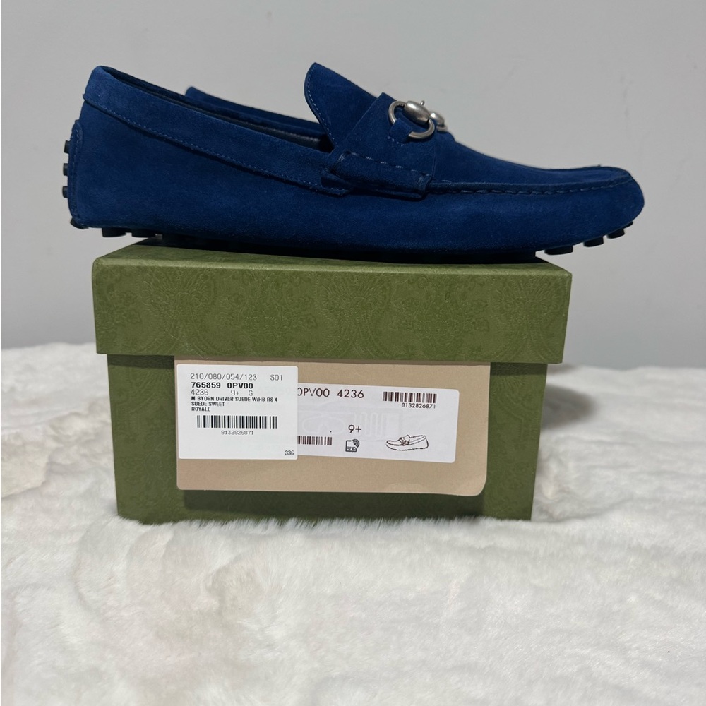 Gucci Navy Suede Horsebit Driving Loafers - Picture 7 of 7